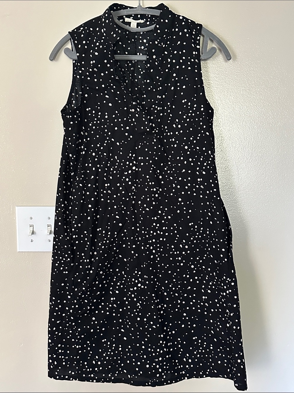 Eileen Fisher Women XS Organic Cotton Sleeveless Polka Dot Dress Pockets Coastal